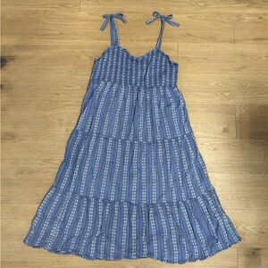 DRAPER JAMES RSVP Blue and White Tiered Maxi Dress with Bow Straps